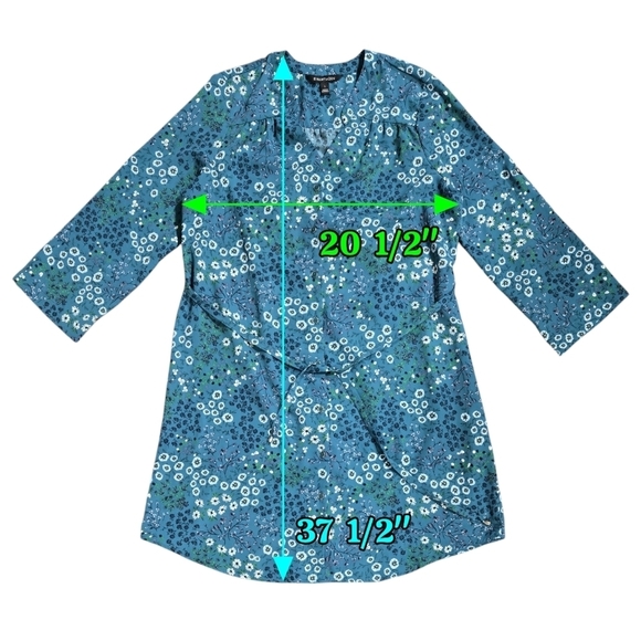 41 Hawthorn Cristen Teal Floral Ditsy Shirt Dress Roll Tab Sleeves Stitch Fix - Picture 3 of 9